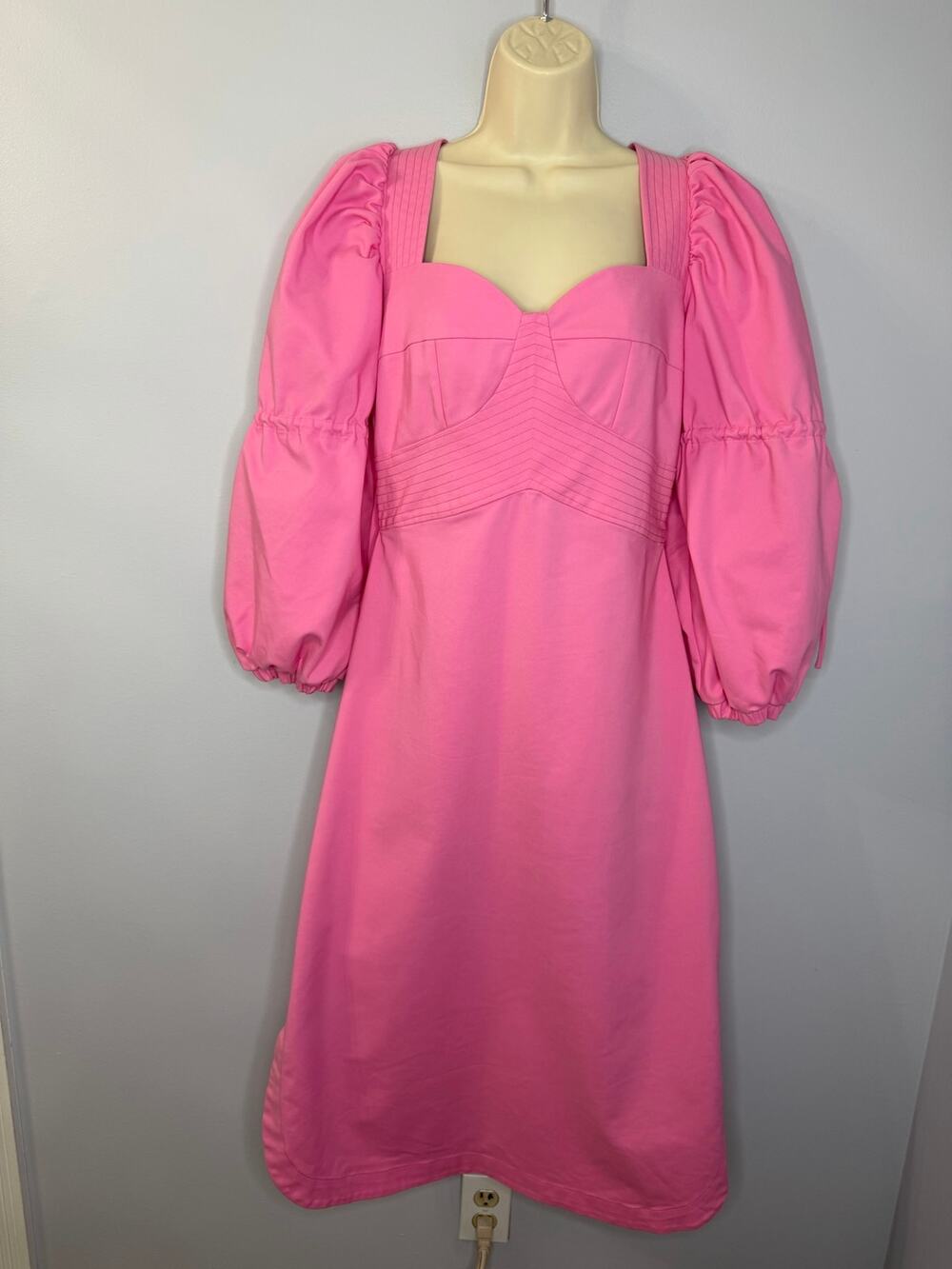 BIANCA MAR Pink Puff Sleeve Midi Sweetheart Dress Romantic Women's S